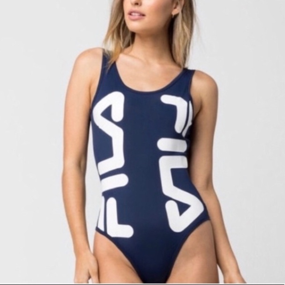 Fila logo navy blue one piece swimsuit